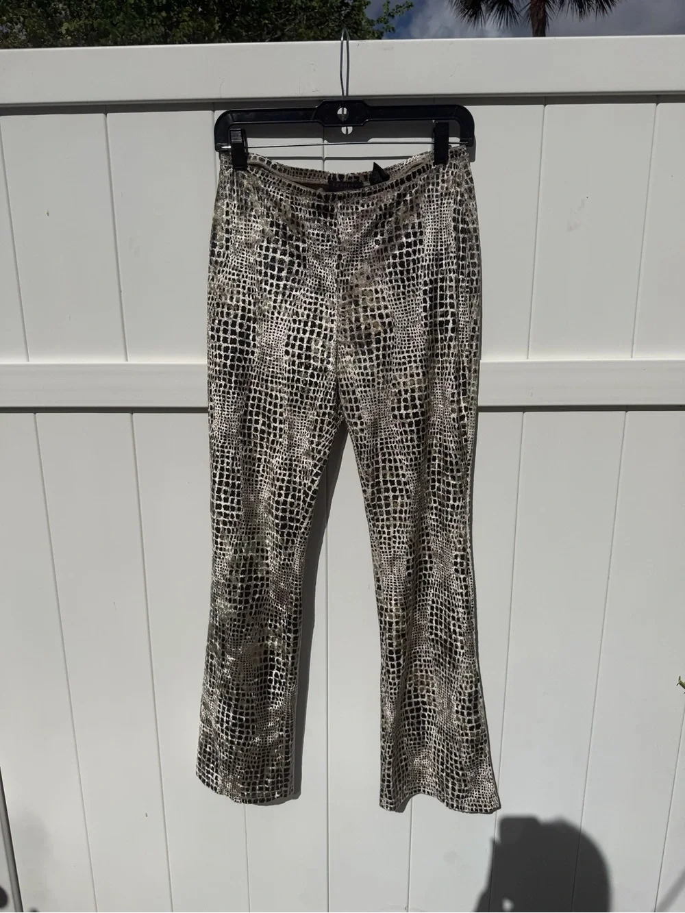 y2k Express Woman’s Beige & Black Croc-Print Stretch Flare Pants